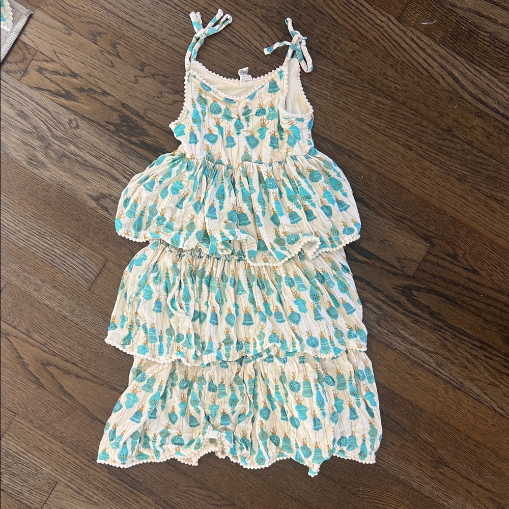 Charming Floral Kids Dress in Blue and Cream